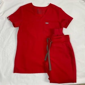 Figs Red Scrubs Set Top + Joggers Size XXS/P